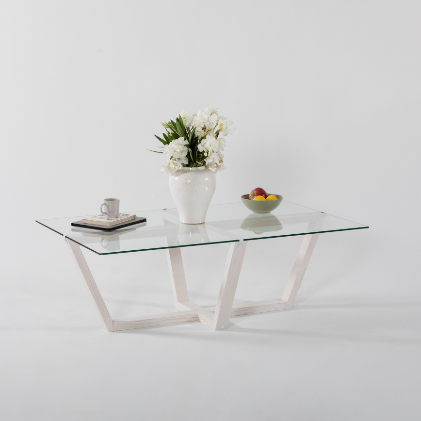 Konferencijski stočić AMALFI 35x105 cm, borovina/prozirno staklo