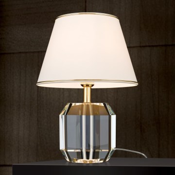 Kristalna stona lampa ALEXIS 1xE27/60W/230V kremasta/zlatna/prozirna