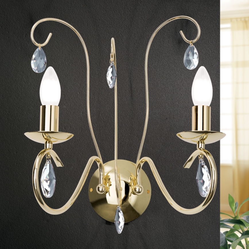 Kristalna zidna lampa ALESSIA 2xE14/40W/230V zlatna