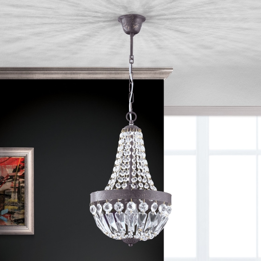 Kristalni luster na lancu ARILA 1xE27/60W/230V pr. 25,5 cm braon/patina