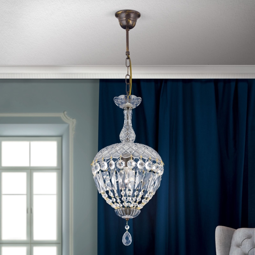 Kristalni luster na lancu ARILA 1xE27/60W/230V pr. 25 cm braon/patina