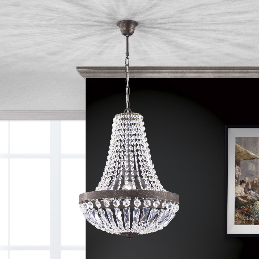 Kristalni luster na lancu ARILA 3xE27/60W/230V pr. 40 cm braon/patina