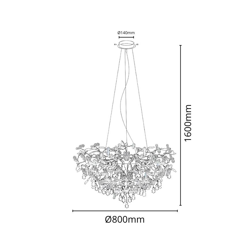 Kristalni luster na sajli 13xG9/40W/230V sjajni hrom