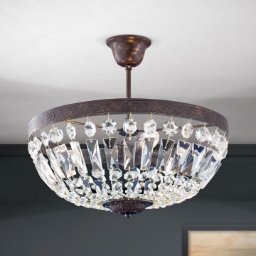Kristalni luster na šipci ARILA 3xE14/40W/230V prečnik 40 cm braon/patina