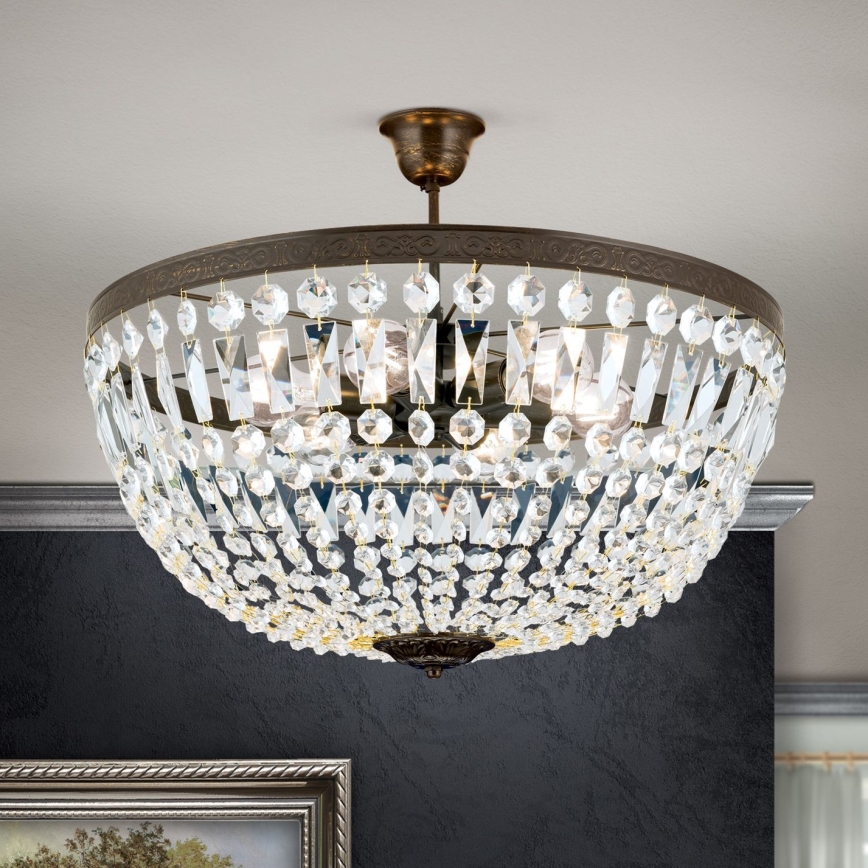 Kristalni luster na šipci ARILA 6xE27/60W/230V pr. 60 cm braon/patina