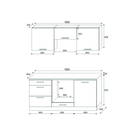 Kuhinjska garnitura CELESTE 180 cm, sjajna siva