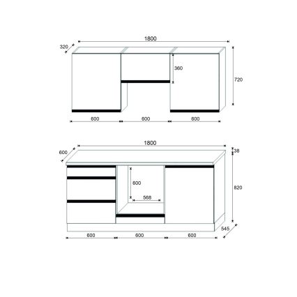 Kuhinjski blok MARINA 180 cm hrast craft/sjajna crna