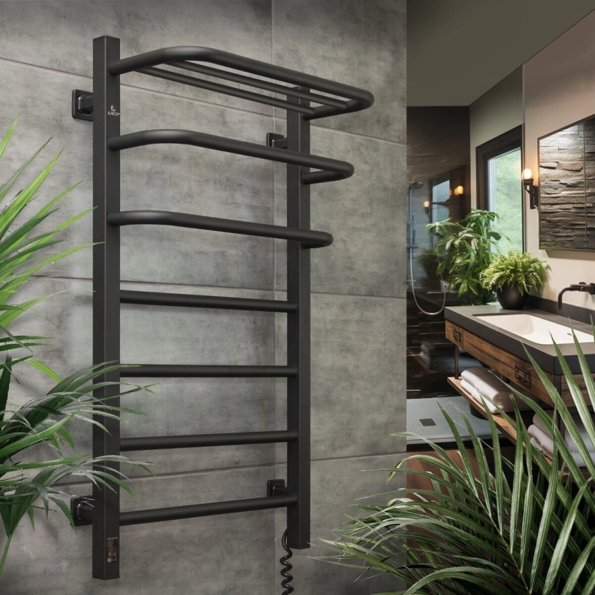 Kupaonski električni radijator sa termostatom FORTIS 350W/230V 80,6 cm IP44 crni desni uglast