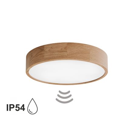 Kupatilska plafonjera sa senzorom CLEO 4xE27/24W/230V prečnik 47,5 cm IP54 hrast