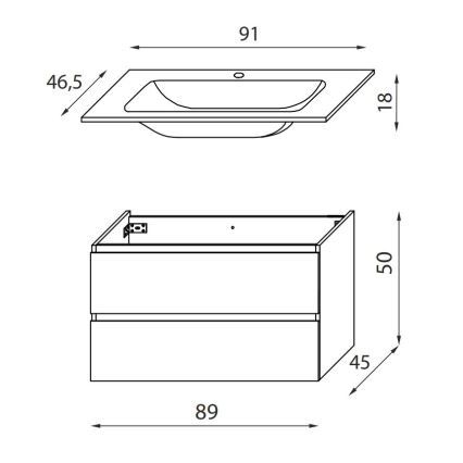 Kupatilski ormarić HENRY sa umivaonikom, 91 cm, hrast