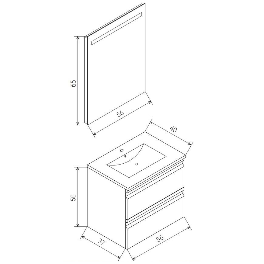 Kupatilski ormarić sa umivaonikom VIGO + LED zidno ogledalo sa pozadinskim osvetljenjem LED/10W/230V IP44 u beloj boji