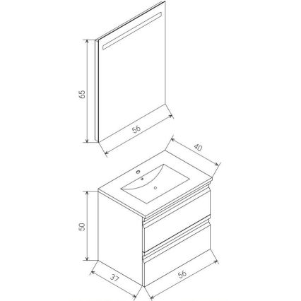 Kupaonski ormarić sa umivaonikom VIGO + LED zidno ogledalo sa pozadinskim osvetljenjem LED/10W/230V IP44 siva