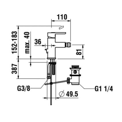 LAUFEN H3410810041141 - Baterija za bide + odliv sa prelivom LUA sjajni hrom