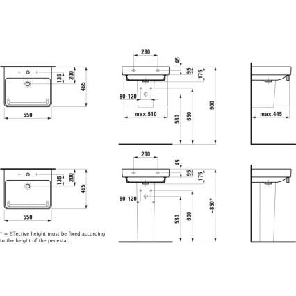 LAUFEN H8109620001041 - Umivaonik nadgradni/zidni PRO 55x46,5 cm keramika/bela