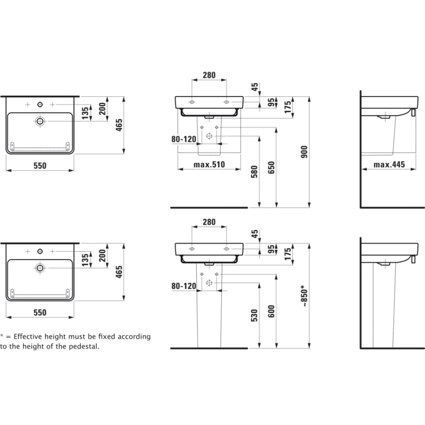 LAUFEN H8109620001041 - Umivaonik nadgradni/zidni PRO 55x46,5 cm keramika/bela