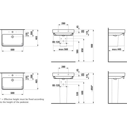 LAUFEN H8109630001091 - Umivaonik za radnu ploču/zidni PRO 60x46,5 cm keramika/bela