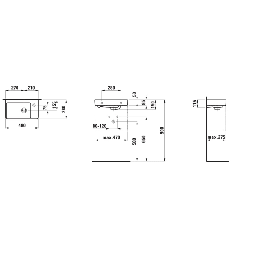 LAUFEN H8159540001041 - Zidni umivaonik PRO 48x28 cm keramika/bela