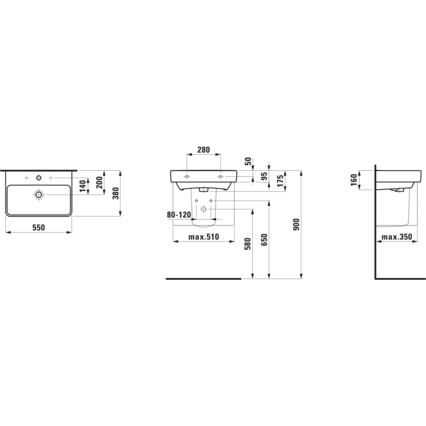 LAUFEN H8189580001041 - Umivaonik za ploču/viseći PRO 55x38 cm keramika/bela