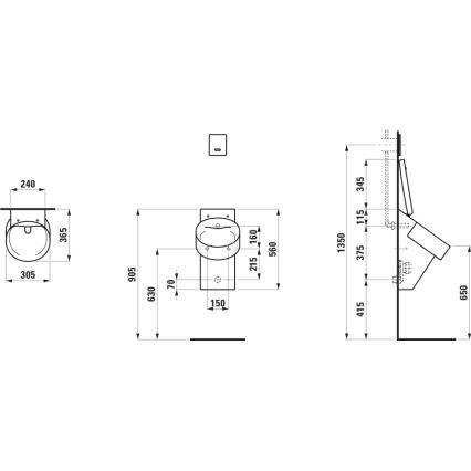 LAUFEN H8402817160001 - Pisuar sa otvorima za poklopac VAL zadnji dovod, zadnji odvod keramika/mat crna
