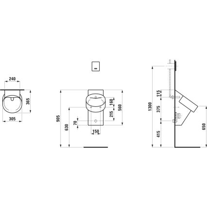 LAUFEN H8402850200001 - Pisuar VAL zadnji dovod, zadnji odvod keramika/sjajna crna
