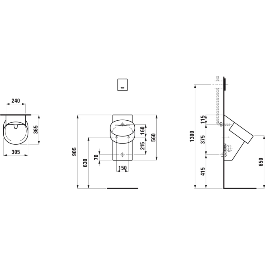 LAUFEN H8402857160001 - Pisoar VAL zadnji dovod, zadnji odvod keramika/mat crna
