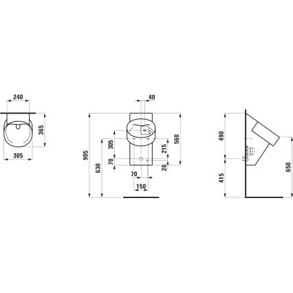 LAUFEN H8402867160001 - Pisuar sa senzorom VAL 230V zadnji dovod, zadnji odvod keramika/mat crna