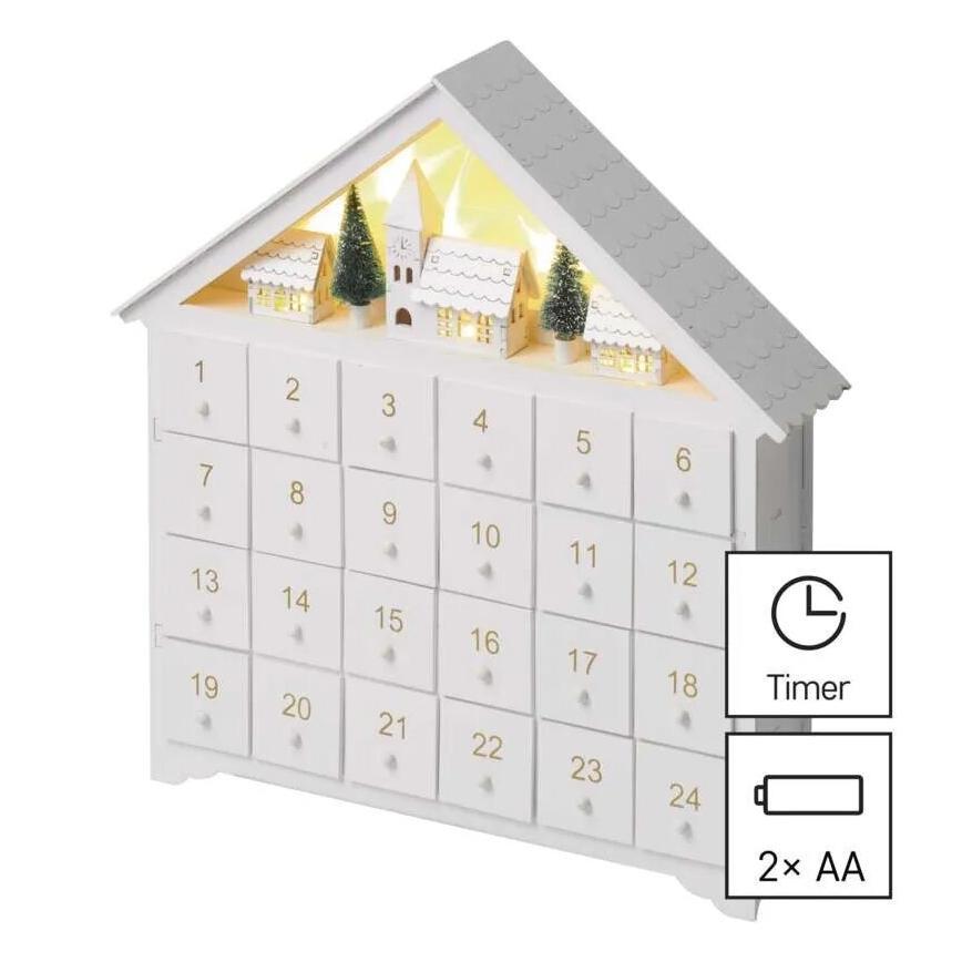 LED adventski kalendar 8xLED/2xAA bela