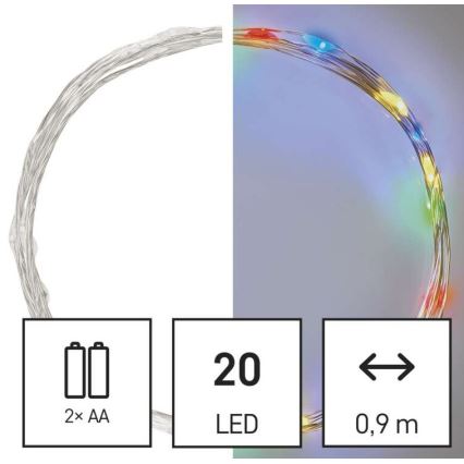 LED Božićne lampice 20xLED/2xAA 2,4m šareni