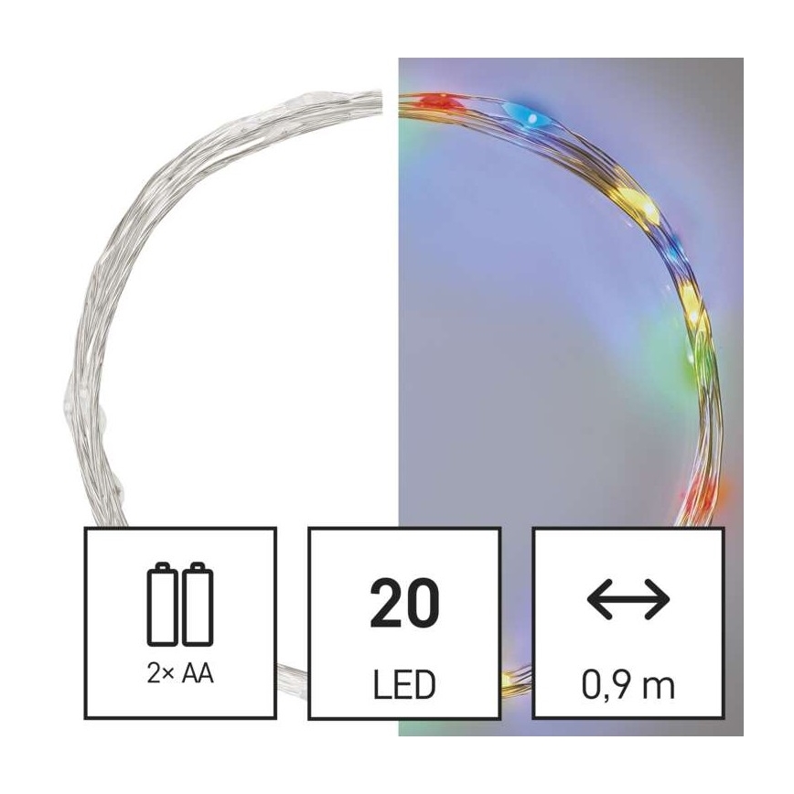 LED Božićne lampice 20xLED/2xAA 2,4m šareni