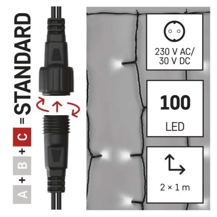 LED Božićne spoljašnje lampice 100xLED/1x2m IP44 hladna bela