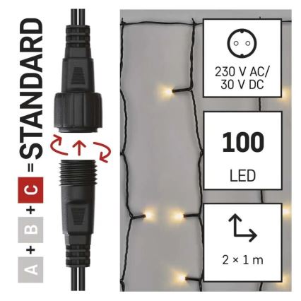 LED Božićne spoljašnje lampice 100xLED/1x2m IP44 topla bela