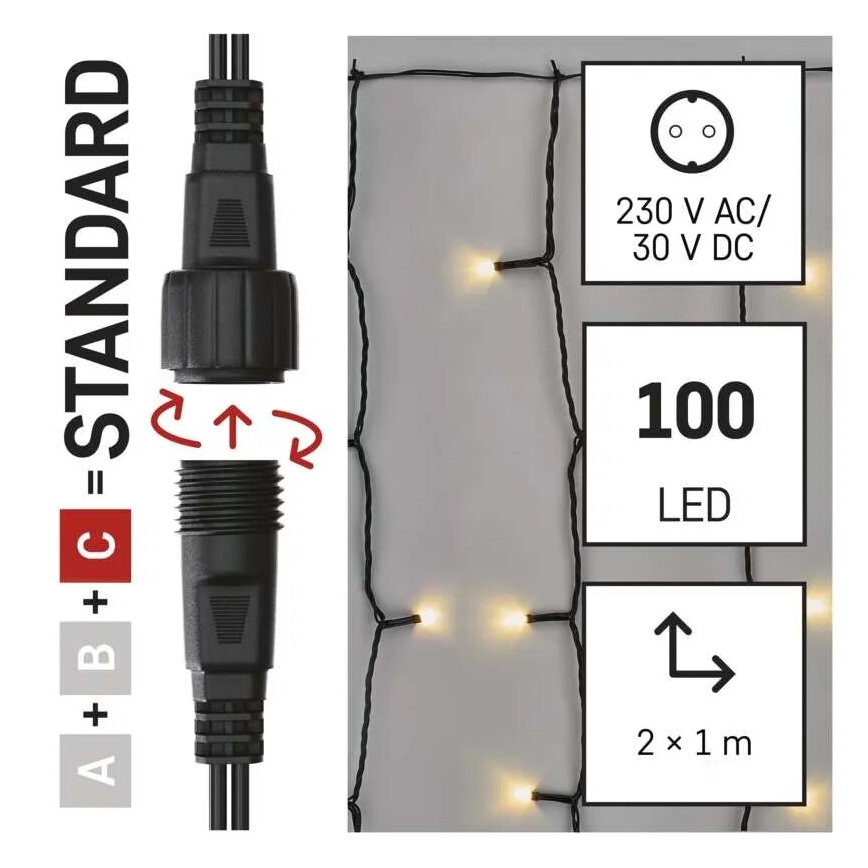 LED Božićne spoljašnje lampice 100xLED/1x2m IP44 topla bela