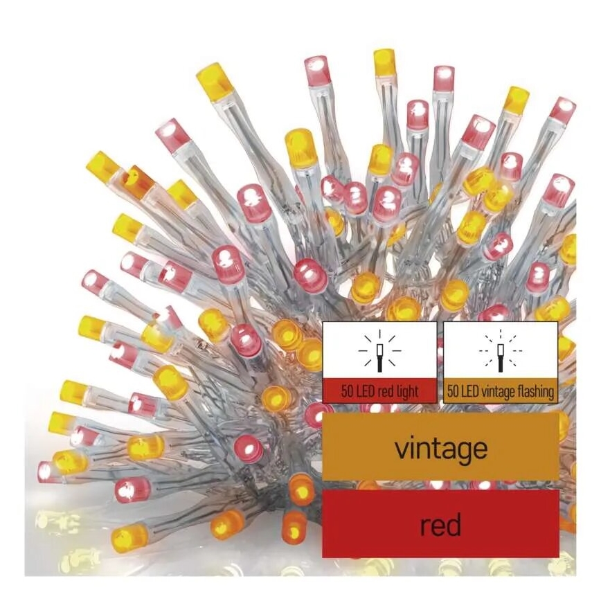 LED Božićne spoljašnje lampice 100xLED/2,5x0,9m IP44 crveno/vintage