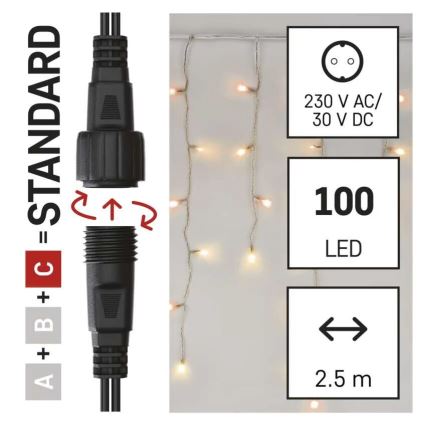 LED Božićne spoljašnje lampice 100xLED/2,5x0,9m IP44 crveno/vintage