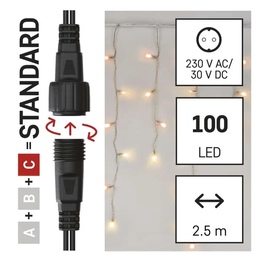 LED Božićne spoljašnje lampice 100xLED/2,5x0,9m IP44 crveno/vintage