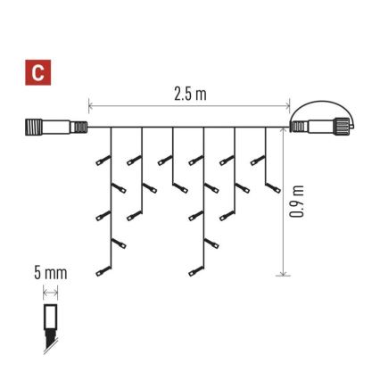 LED Božićne spoljašnje lampice 100xLED/2,5x0,9m IP44 crveno/vintage