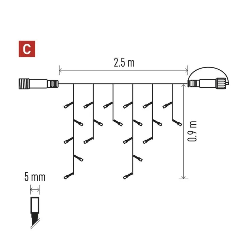 LED Božićne spoljašnje lampice 100xLED/2,5x0,9m IP44 crveno/vintage
