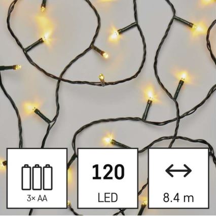 LED Božićne spoljašnje lampice 120xLED/3xAA 8,9m IP44 topla bela