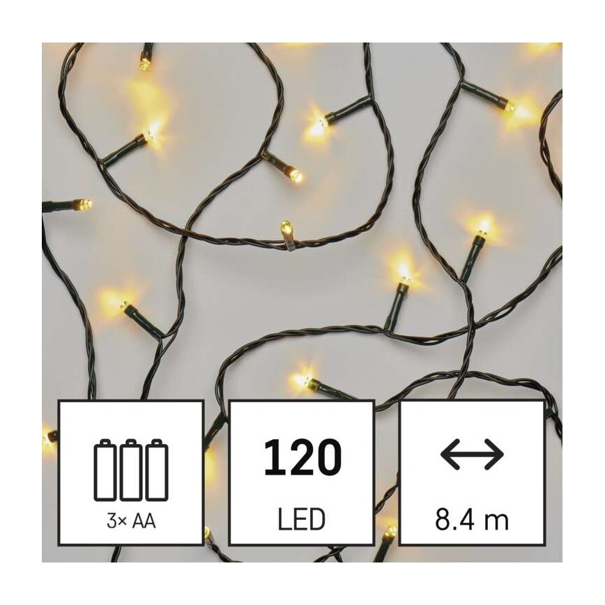 LED Božićne spoljašnje lampice 120xLED/3xAA 8,9m IP44 topla bela