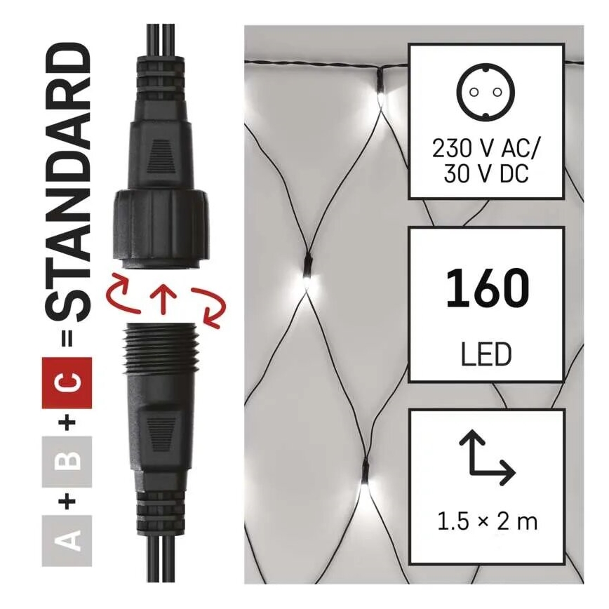 LED Božićne spoljašnje lampice 160xLED/2x1,5m IP44 hladna bela
