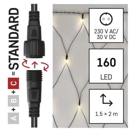 LED Božićne spoljašnje lampice 160xLED/2x1,5m IP44 topla bela