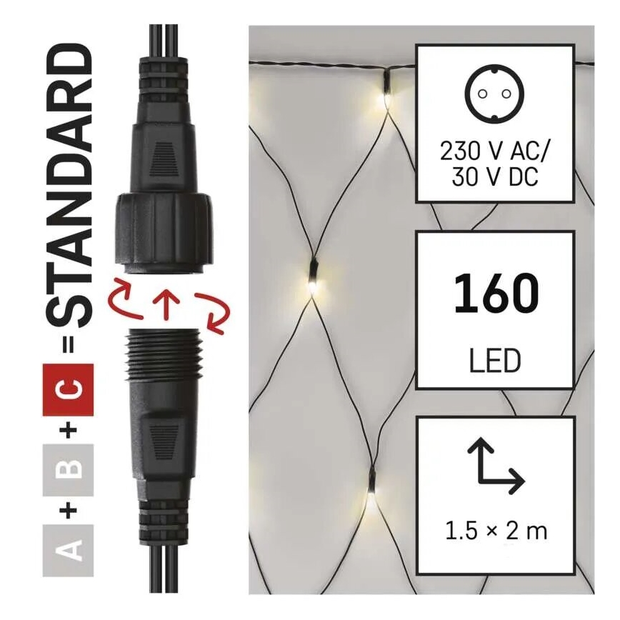 LED Božićne spoljašnje lampice 160xLED/2x1,5m IP44 topla bela