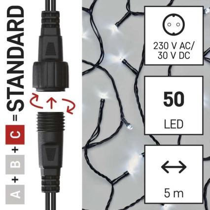 LED Božićne spoljašnje lampice 50xLED/5m IP44 hladna bela