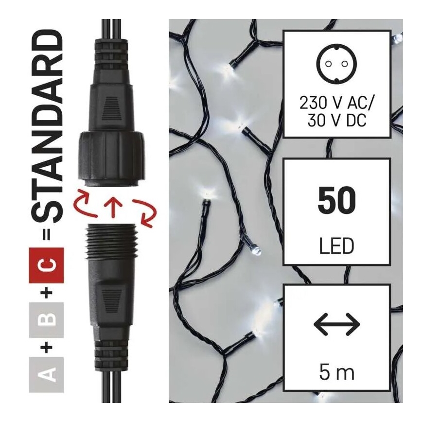 LED Božićne spoljašnje lampice 50xLED/5m IP44 hladna bela