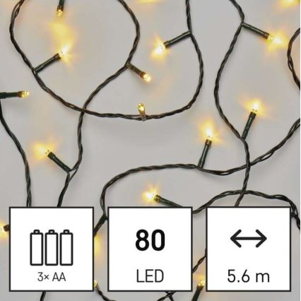LED Božićne spoljašnje lampice 80xLED/3xAA 6,1m IP44 topla bela