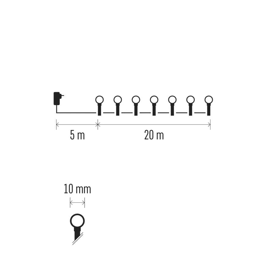 LED božićni niz 200 LED / 8 funkcija, 20 m, IP44, topla bela