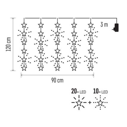 LED Božićni vanjski niz 30xLED/3,9m IP44 zvezde
