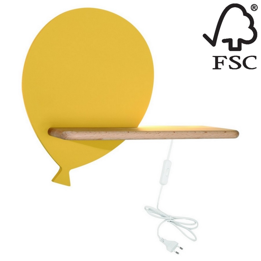 LED Dečija zidna lampa sa policom BALLOON LED/4W/230V žuta/drvo