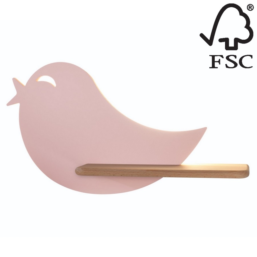 LED Dečija zidna lampa sa policom BIRD LED/5W/230V roze/drvo