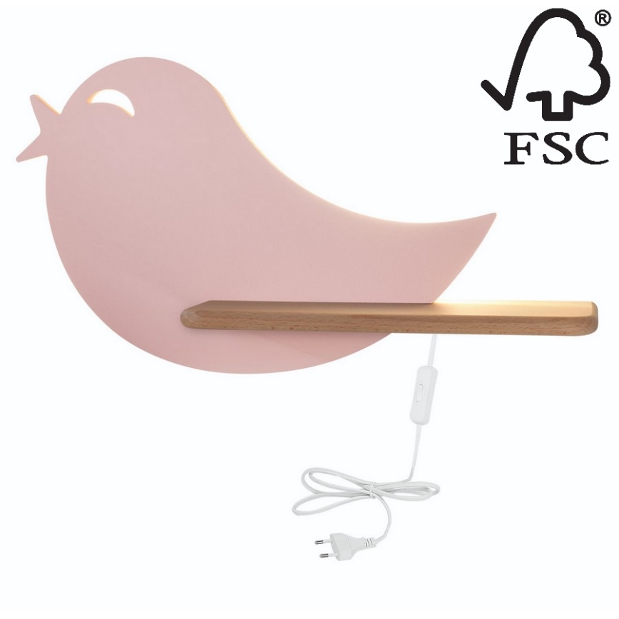 LED Dečija zidna lampa sa policom BIRD LED/5W/230V roze/drvo
